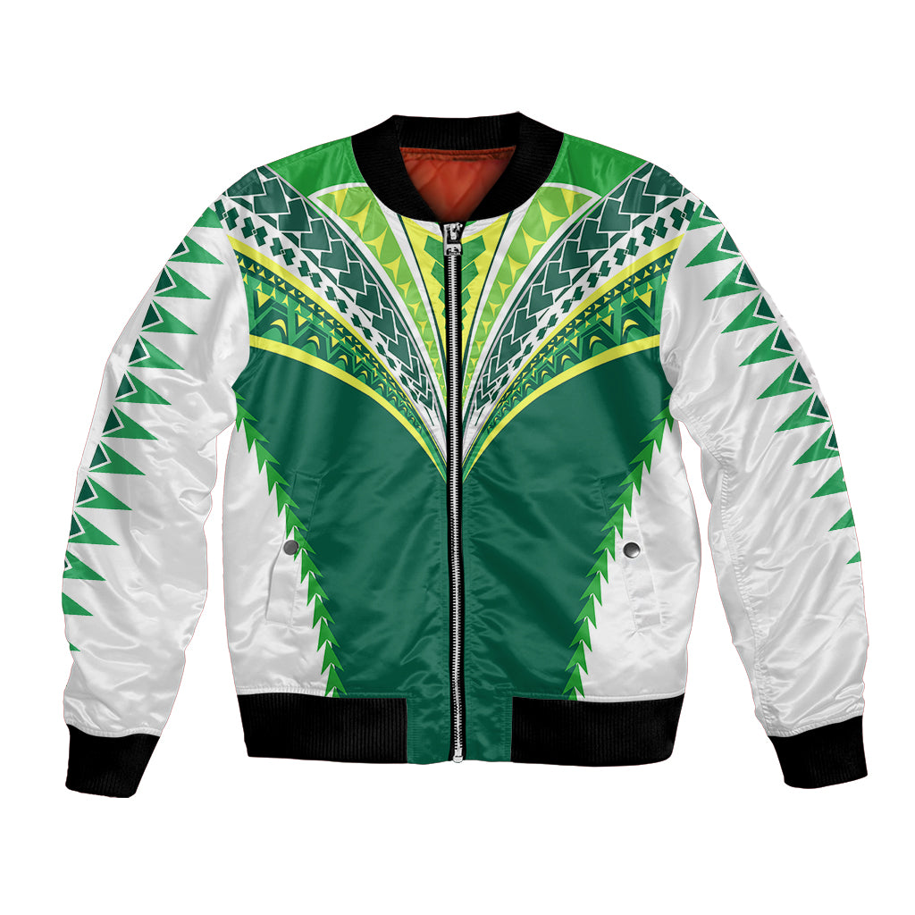 Personalised Polynesian Pride Cook Islands Rugby Bomber Jacket No1 LT9 Unisex Green - Polynesian Pride