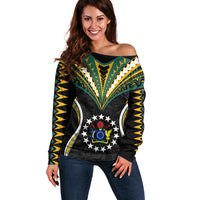 Polynesian Pride Cook Islands Off Shoulder Sweater Tribal Wave Style LT9 Women Black - Polynesian Pride