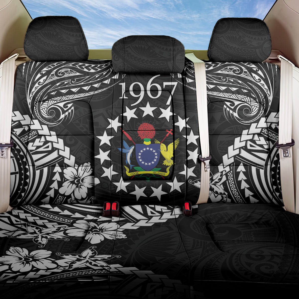 Cook Islands Ra o te Ui Ariki Est 1967 Back Car Seat Cover LT9 One Size Black - Polynesian Pride
