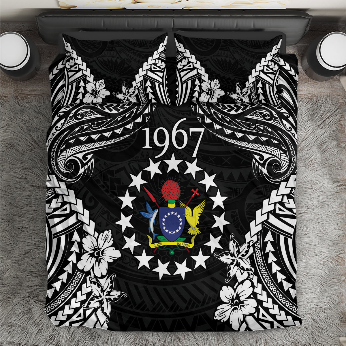 Cook Islands Ra o te Ui Ariki Est 1967 Bedding Set LT9 Black - Polynesian Pride
