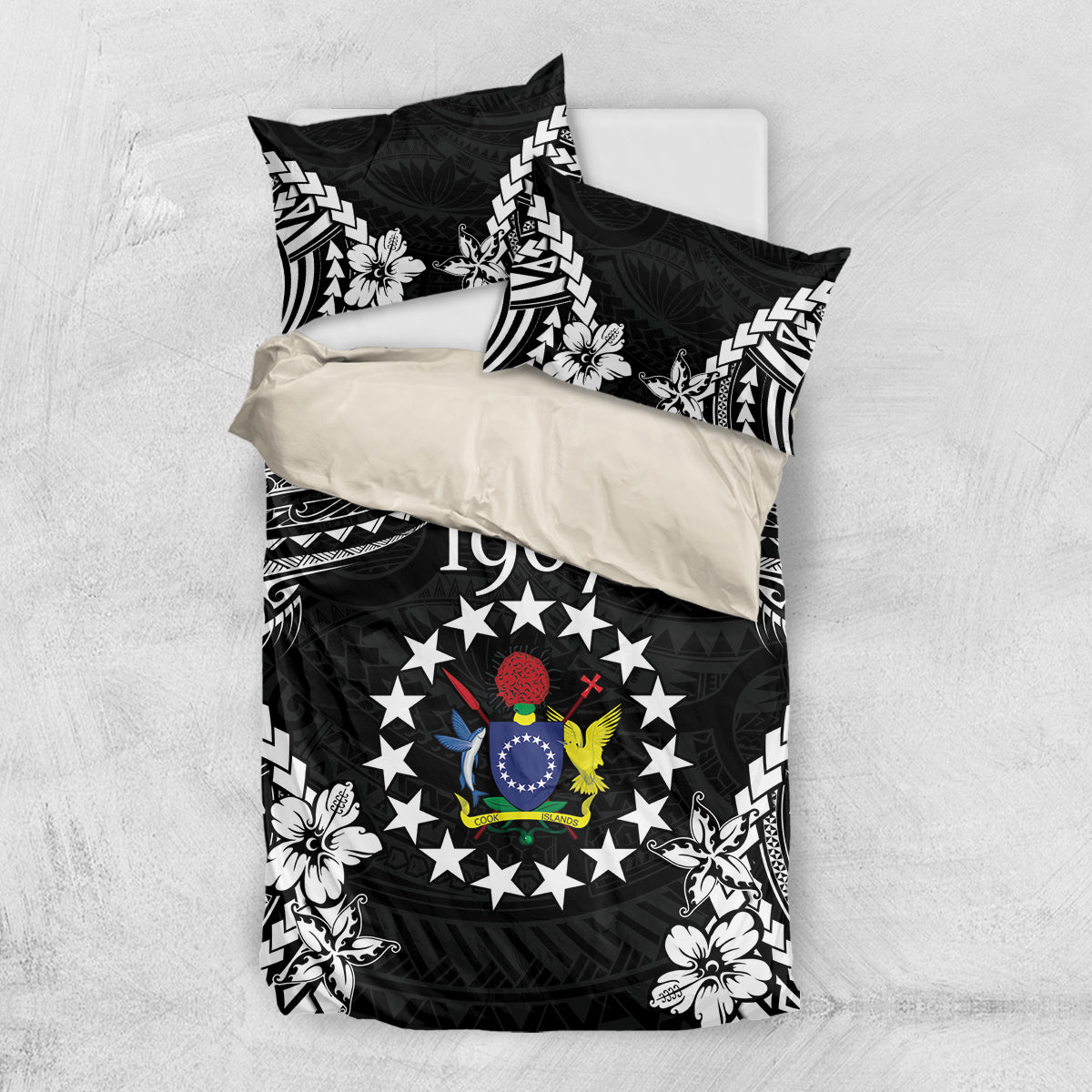 Cook Islands Ra o te Ui Ariki Est 1967 Bedding Set LT9 US Twin 172cm x 218cm Black - Polynesian Pride