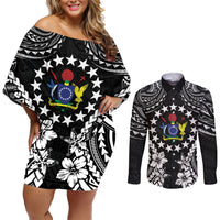 Cook Islands Ra o te Ui Ariki Est 1967 Couples Matching Off Shoulder Short Dress and Long Sleeve Button Shirt LT9 Black - Polynesian Pride