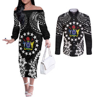 Cook Islands Ra o te Ui Ariki Est 1967 Couples Matching Off The Shoulder Long Sleeve Dress and Long Sleeve Button Shirt LT9 Black - Polynesian Pride