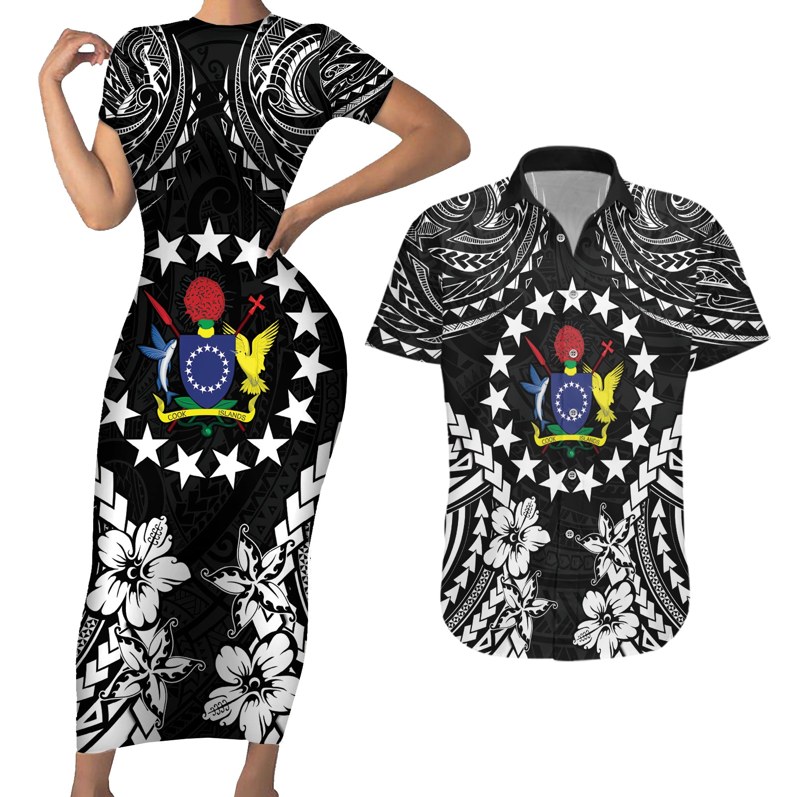 Cook Islands Ra o te Ui Ariki Est 1967 Couples Matching Short Sleeve Bodycon Dress and Hawaiian Shirt