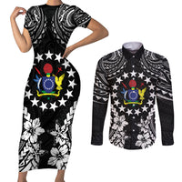 Cook Islands Ra o te Ui Ariki Est 1967 Couples Matching Short Sleeve Bodycon Dress and Long Sleeve Button Shirt LT9 Black - Polynesian Pride