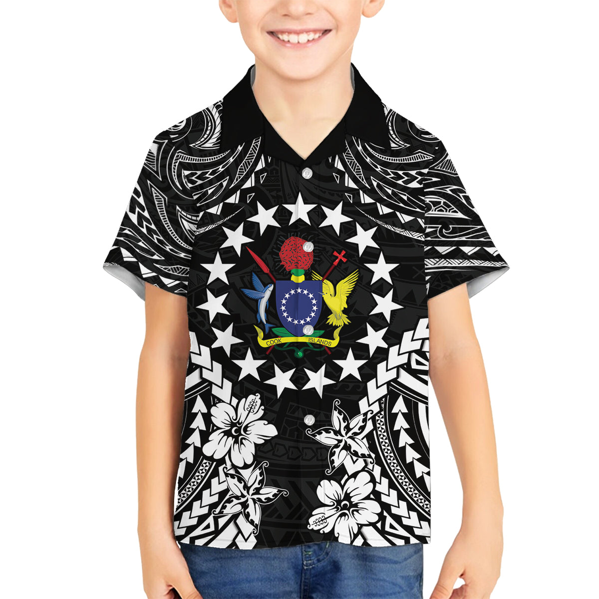 Cook Islands Ra o te Ui Ariki Est 1967 Family Matching Off The Shoulder Long Sleeve Dress and Hawaiian Shirt