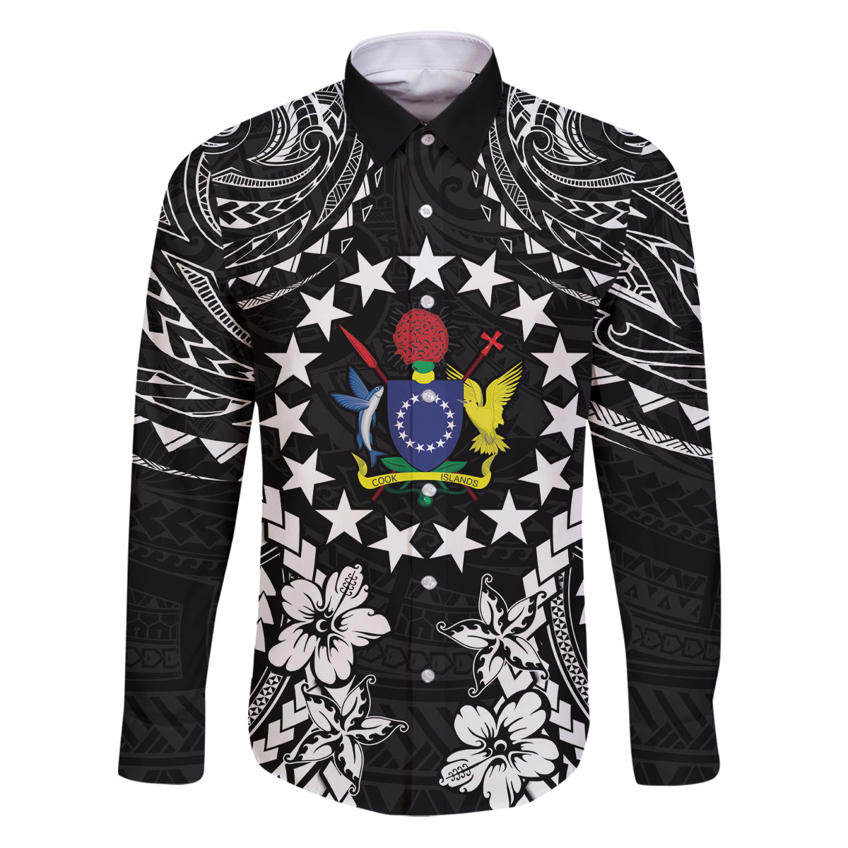 Cook Islands Ra o te Ui Ariki Est 1967 Family Matching Puletasi and Hawaiian Shirt LT9 Dad's Shirt - Long Sleeve Black - Polynesian Pride