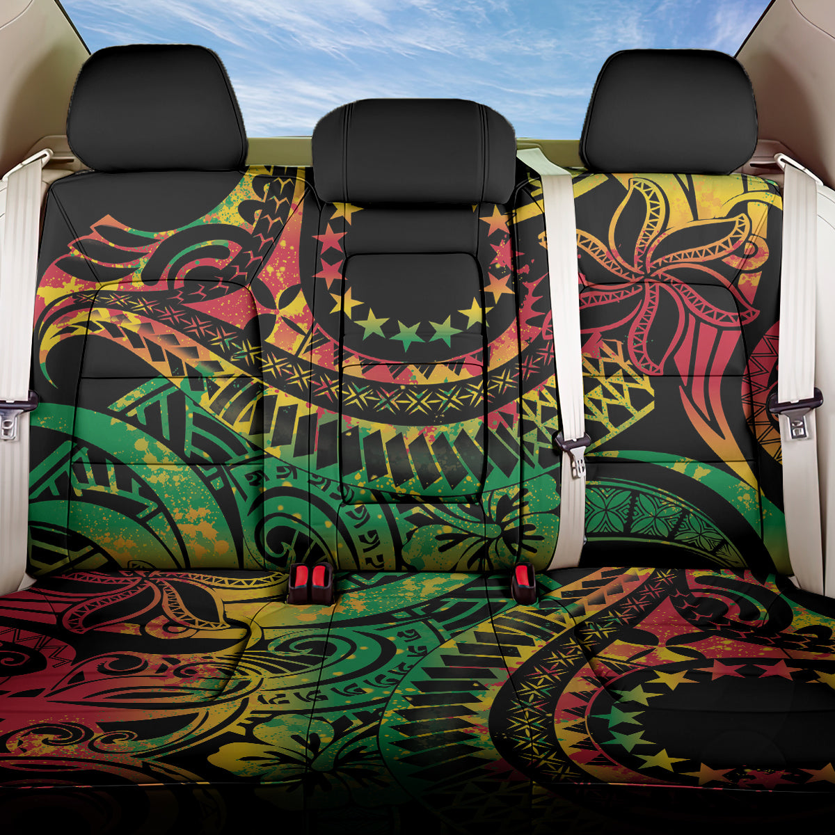 Cook Islands 15 Stars Back Car Seat Cover Kuki Airani Polynesian Tribal Wave Tattoo LT9 One Size Reggae - Polynesian Pride