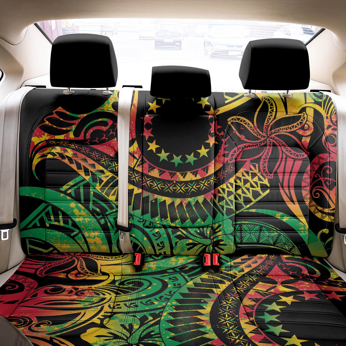 Cook Islands 15 Stars Back Car Seat Cover Kuki Airani Polynesian Tribal Wave Tattoo LT9 - Polynesian Pride