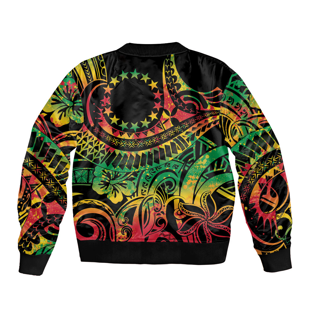 Cook Islands 15 Stars Bomber Jacket Kuki Airani Polynesian Tribal Wave Tattoo