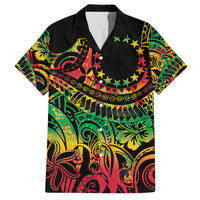 Cook Islands 15 Stars Family Matching Off Shoulder Short Dress and Hawaiian Shirt Kuki Airani Polynesian Tribal Wave Tattoo LT9 Dad's Shirt - Short Sleeve Reggae - Polynesian Pride