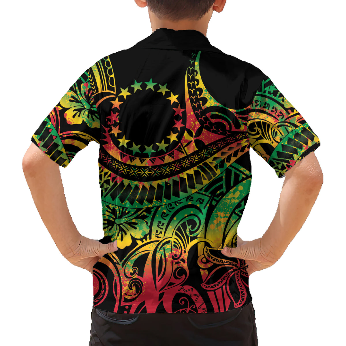 Cook Islands 15 Stars Family Matching Short Sleeve Bodycon Dress and Hawaiian Shirt Kuki Airani Polynesian Tribal Wave Tattoo LT9 - Polynesian Pride