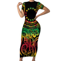 Cook Islands 15 Stars Family Matching Short Sleeve Bodycon Dress and Hawaiian Shirt Kuki Airani Polynesian Tribal Wave Tattoo LT9 Mom's Dress Reggae - Polynesian Pride