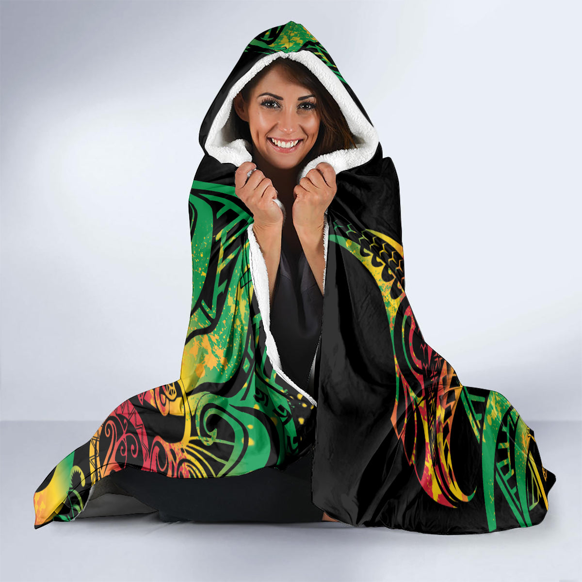Cook Islands 15 Stars Hooded Blanket Kuki Airani Polynesian Tribal Wave Tattoo