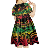Cook Islands 15 Stars Kid Short Sleeve Dress Kuki Airani Polynesian Tribal Wave Tattoo LT9 - Polynesian Pride
