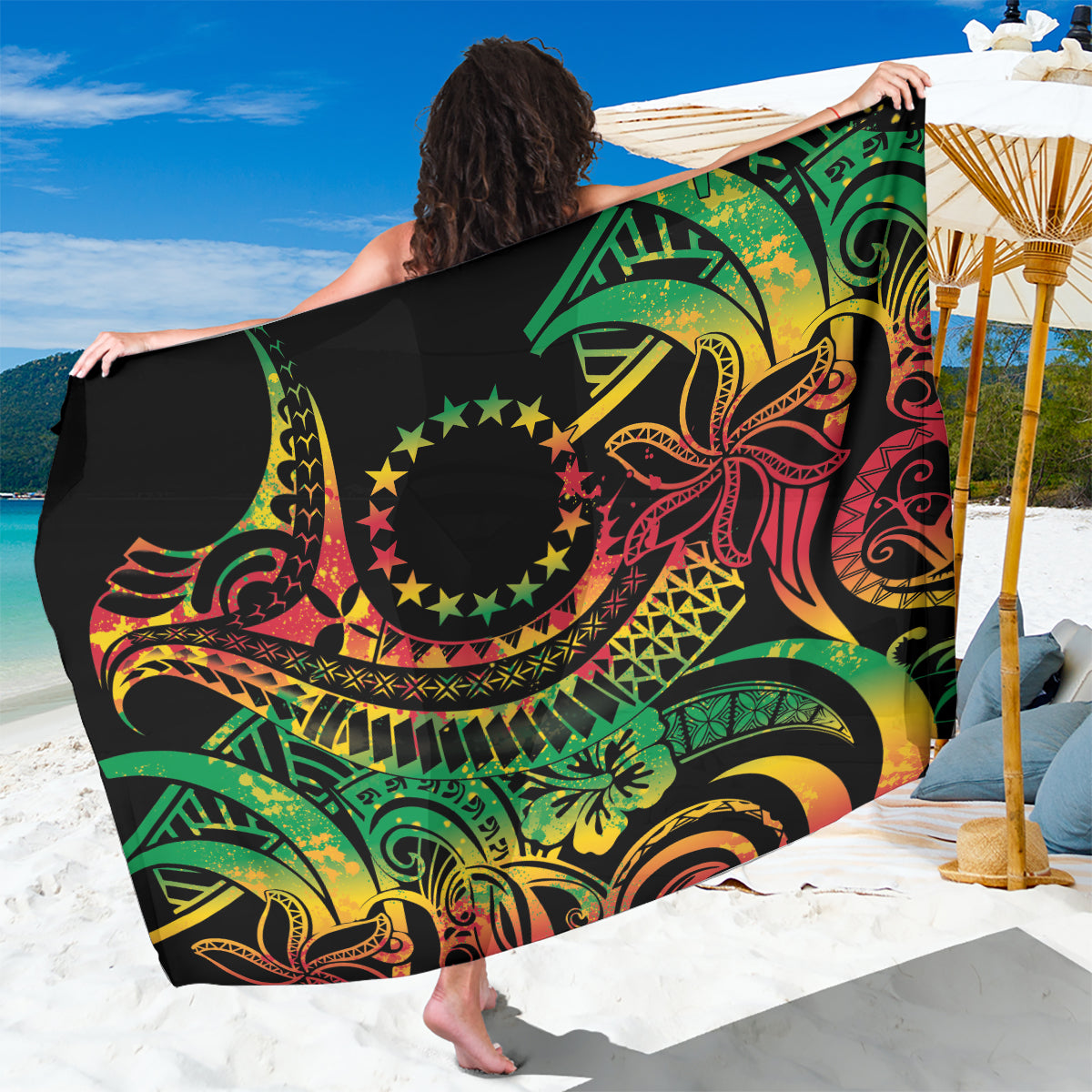Cook Islands 15 Stars Sarong Kuki Airani Polynesian Tribal Wave Tattoo