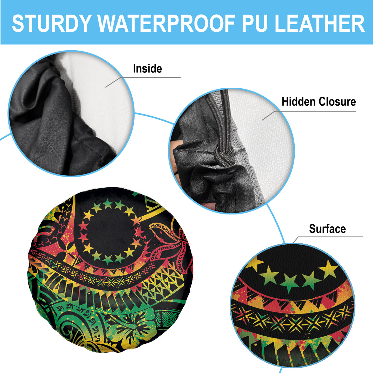 Cook Islands 15 Stars Spare Tire Cover Kuki Airani Polynesian Tribal Wave Tattoo