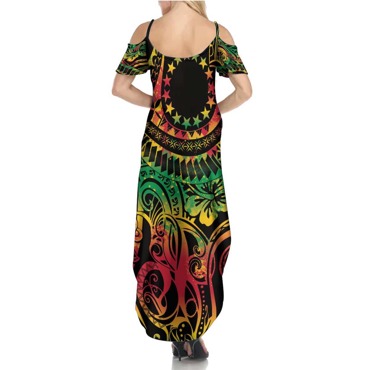 Cook Islands 15 Stars Summer Maxi Dress Kuki Airani Polynesian Tribal Wave Tattoo LT9 - Polynesian Pride