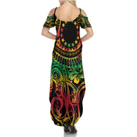 Cook Islands 15 Stars Summer Maxi Dress Kuki Airani Polynesian Tribal Wave Tattoo LT9 - Polynesian Pride