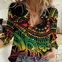 Cook Islands 15 Stars Women Casual Shirt Kuki Airani Polynesian Tribal Wave Tattoo LT9 Female Reggae - Polynesian Pride