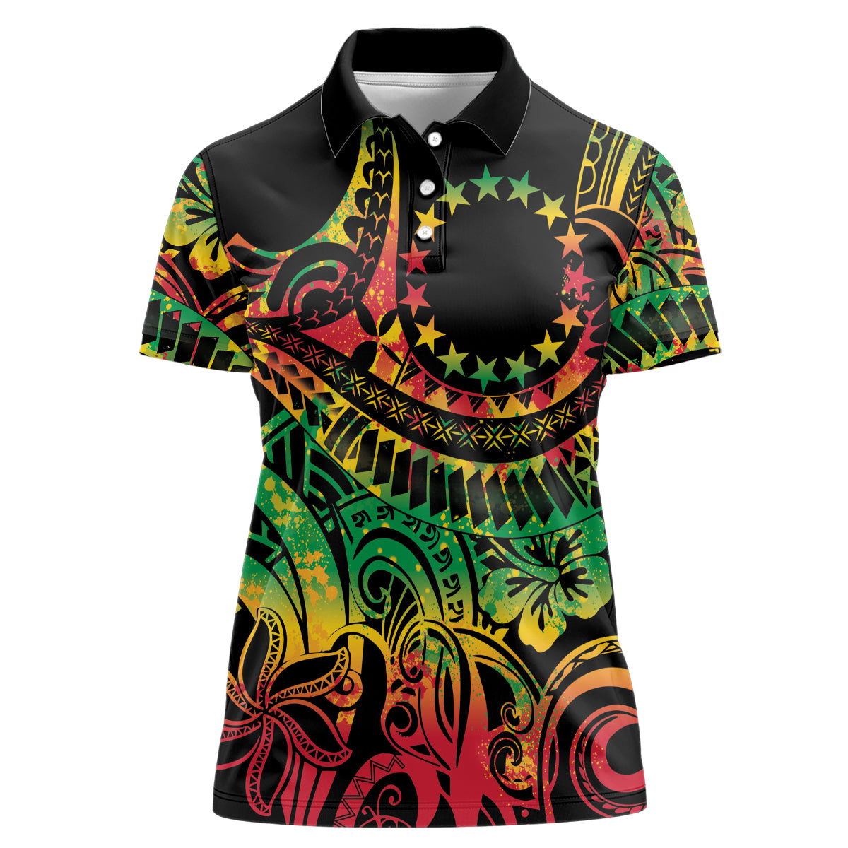 Cook Islands 15 Stars Women Polo Shirt Kuki Airani Polynesian Tribal Wave Tattoo