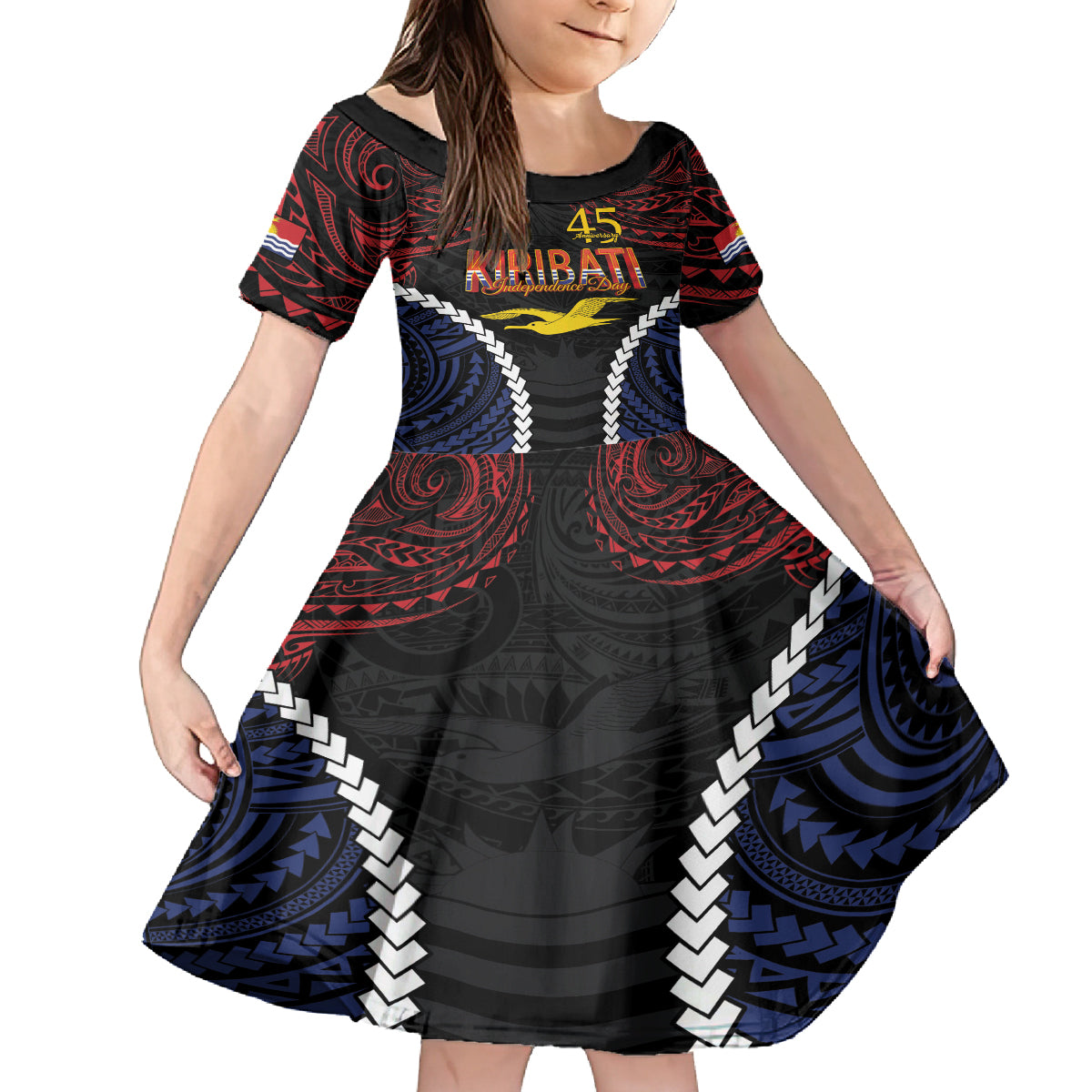 Kiribati 45th Anniversary Independence Day Kid Short Sleeve Dress Since 1979 LT9 KID Black - Polynesian Pride