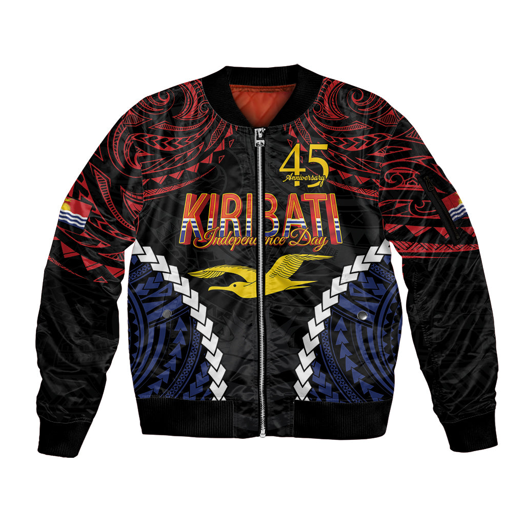 Kiribati 45th Anniversary Independence Day Sleeve Zip Bomber Jacket Since 1979 LT9 Unisex Black - Polynesian Pride