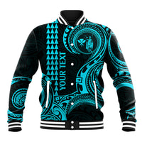 Custom King Kamehameha Day Hawaii Baseball Jacket Paradise of the Pacific Tribal Kakau - Aqua LT9 Unisex Aqua - Polynesian Pride
