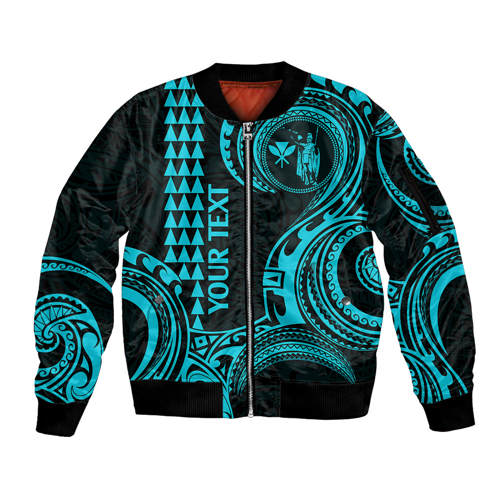Custom King Kamehameha Day Hawaii Sleeve Zip Bomber Jacket Paradise of the Pacific Tribal Kakau - Aqua LT9 Unisex Aqua - Polynesian Pride