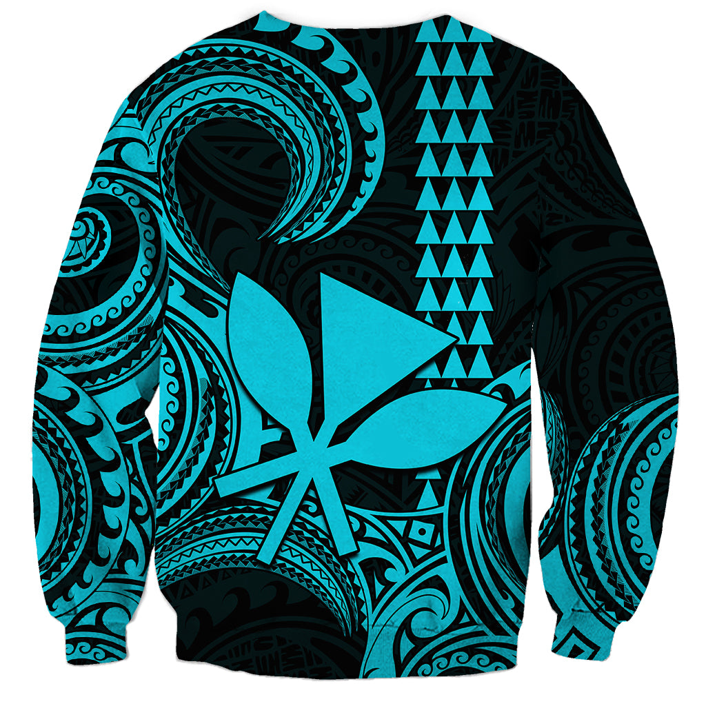 Custom King Kamehameha Day Hawaii Sweatshirt Paradise of the Pacific Tribal Kakau - Aqua LT9 - Polynesian Pride