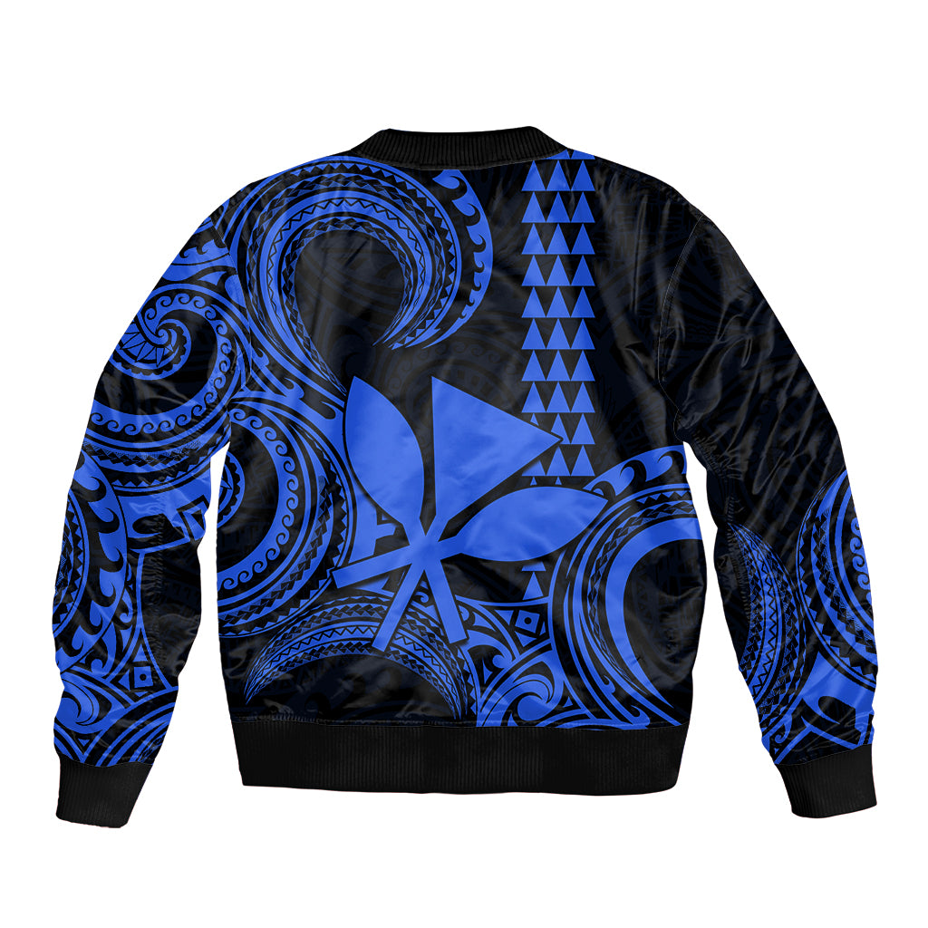 Custom King Kamehameha Day Hawaii Bomber Jacket Paradise of the Pacific Tribal Kakau - Blue LT9 - Polynesian Pride