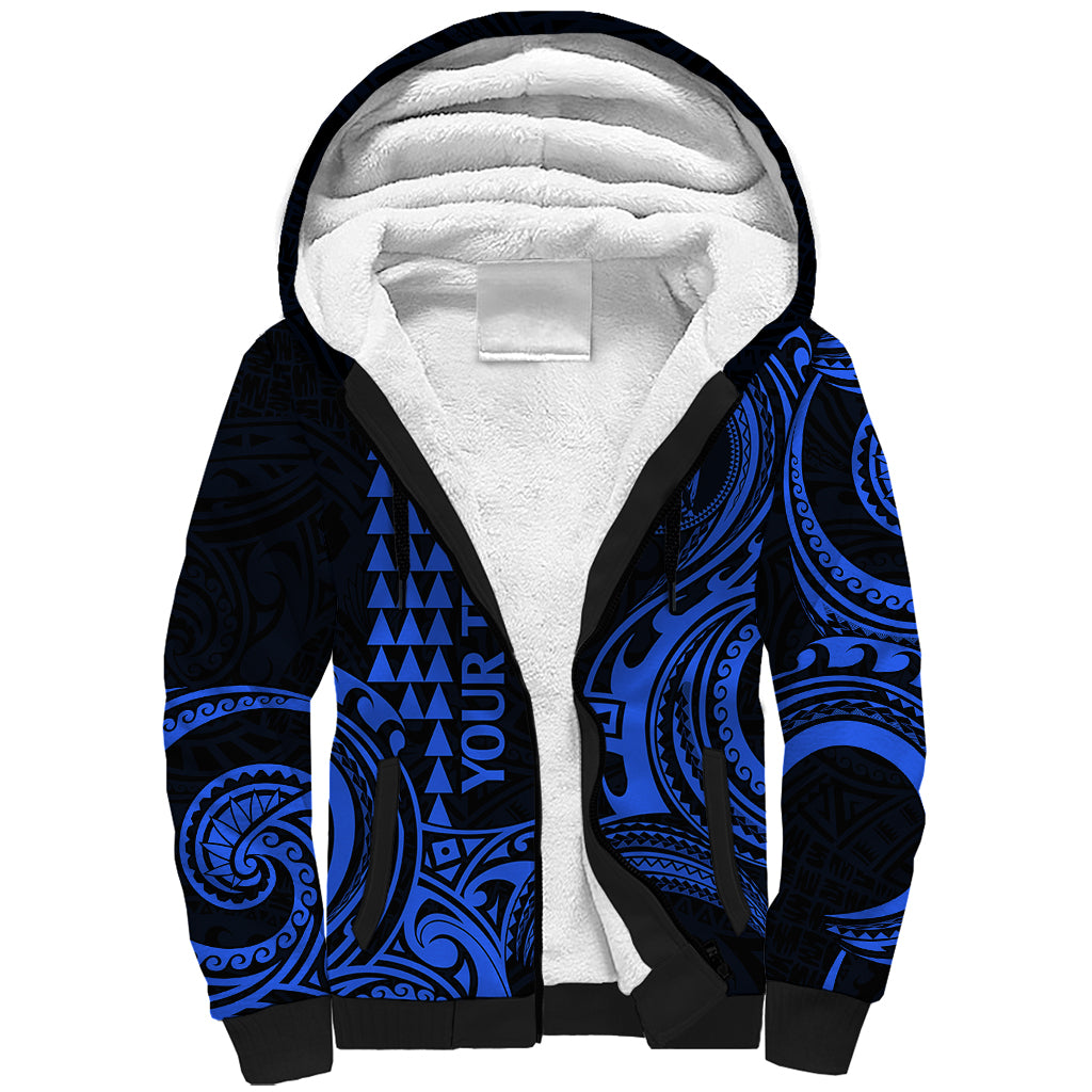 Custom King Kamehameha Day Hawaii Sherpa Hoodie Paradise of the Pacific Tribal Kakau - Blue LT9 Unisex Blue - Polynesian Pride