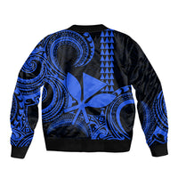 Custom King Kamehameha Day Hawaii Sleeve Zip Bomber Jacket Paradise of the Pacific Tribal Kakau - Blue LT9 - Polynesian Pride