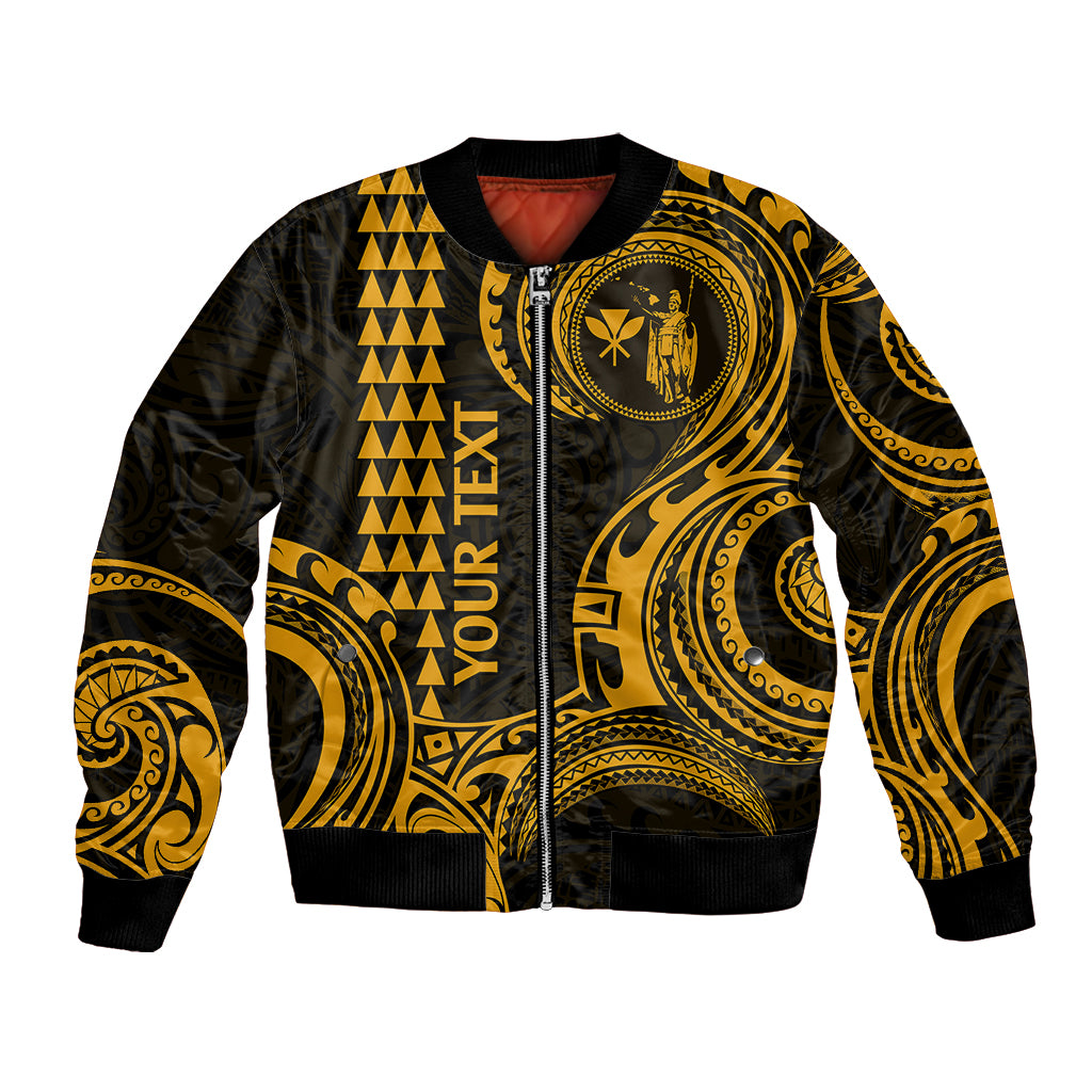 Custom King Kamehameha Day Hawaii Bomber Jacket Paradise of the Pacific Tribal Kakau - Gold LT9 Unisex Gold - Polynesian Pride
