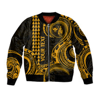 Custom King Kamehameha Day Hawaii Sleeve Zip Bomber Jacket Paradise of the Pacific Tribal Kakau - Gold LT9 Unisex Gold - Polynesian Pride
