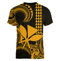 Custom King Kamehameha Day Hawaii Women V Neck T Shirt Paradise of the Pacific Tribal Kakau - Gold LT9 - Polynesian Pride