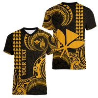 Custom King Kamehameha Day Hawaii Women V Neck T Shirt Paradise of the Pacific Tribal Kakau - Gold LT9 - Polynesian Pride