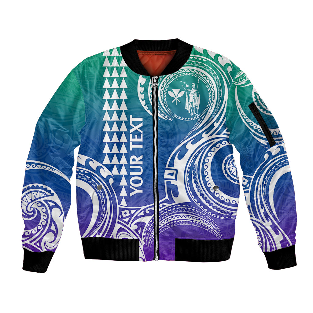 Custom King Kamehameha Day Hawaii Sleeve Zip Bomber Jacket Paradise of the Pacific Tribal Kakau - Gradient LT9 Unisex Gradient - Polynesian Pride