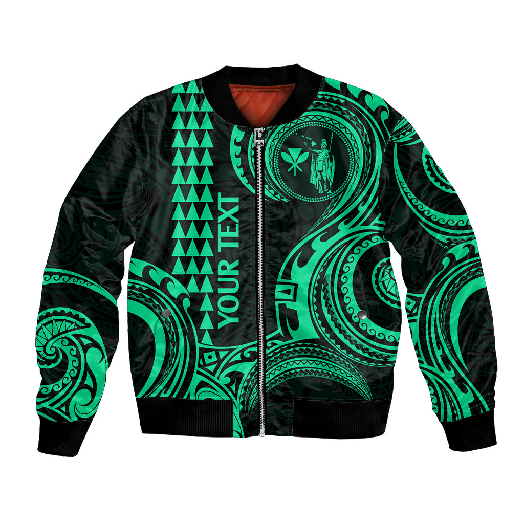 Custom King Kamehameha Day Hawaii Bomber Jacket Paradise of the Pacific Tribal Kakau - Green LT9 Unisex Green - Polynesian Pride