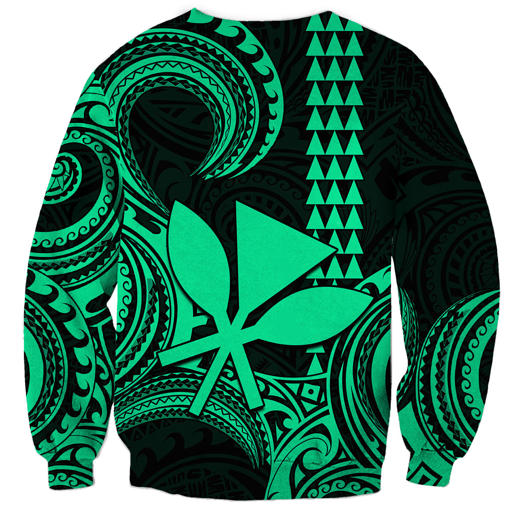 Custom King Kamehameha Day Hawaii Sweatshirt Paradise of the Pacific Tribal Kakau - Green LT9 - Polynesian Pride