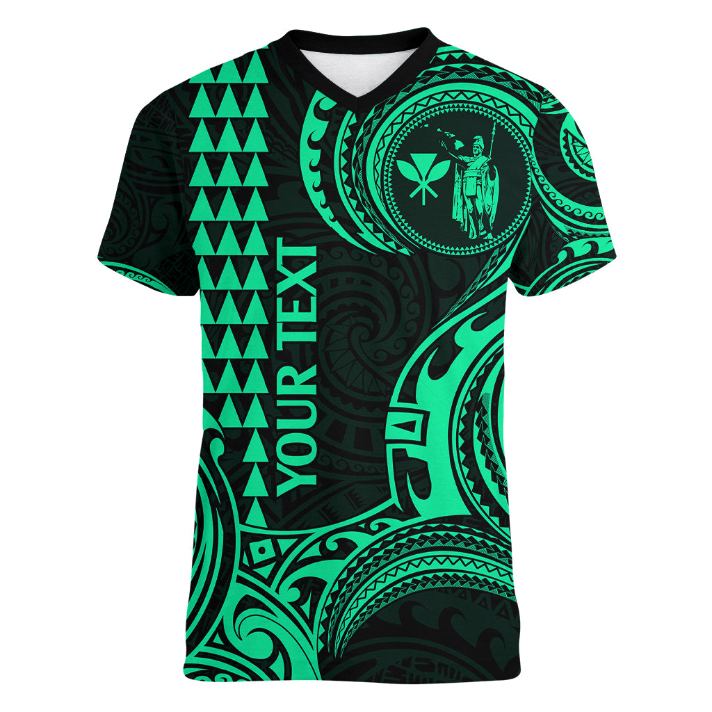 Custom King Kamehameha Day Hawaii Women V Neck T Shirt Paradise of the Pacific Tribal Kakau - Green LT9 Female Green - Polynesian Pride
