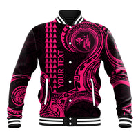 Custom King Kamehameha Day Hawaii Baseball Jacket Paradise of the Pacific Tribal Kakau - Pink LT9 Unisex Pink - Polynesian Pride