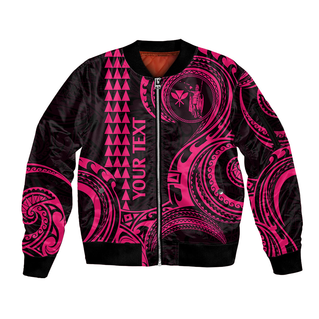 Custom King Kamehameha Day Hawaii Sleeve Zip Bomber Jacket Paradise of the Pacific Tribal Kakau - Pink LT9 Unisex Pink - Polynesian Pride