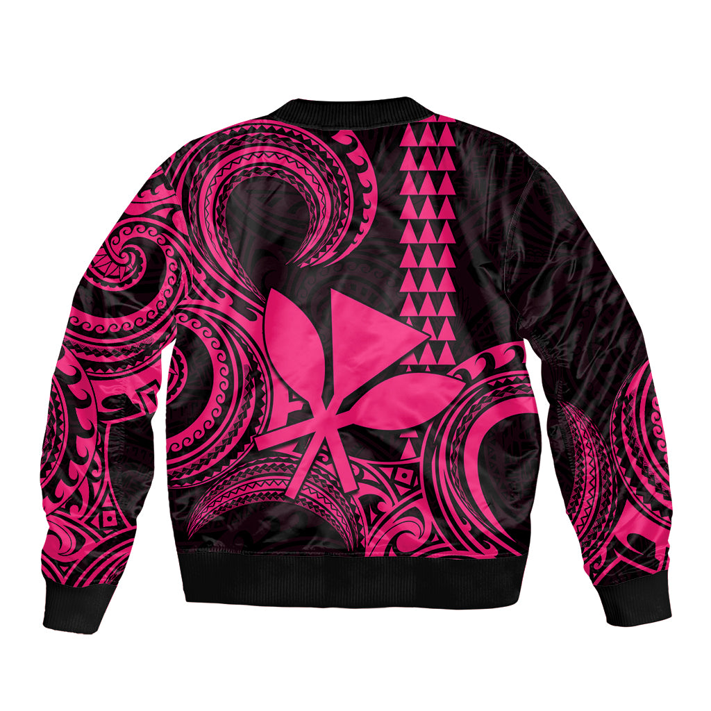 Custom King Kamehameha Day Hawaii Sleeve Zip Bomber Jacket Paradise of the Pacific Tribal Kakau - Pink LT9 - Polynesian Pride