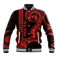 Custom King Kamehameha Day Hawaii Baseball Jacket Paradise of the Pacific Tribal Kakau - Red LT9 Unisex Red - Polynesian Pride