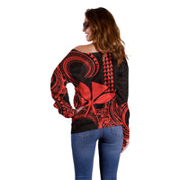 Custom King Kamehameha Day Hawaii Off Shoulder Sweater Paradise of the Pacific Tribal Kakau - Red LT9 - Polynesian Pride