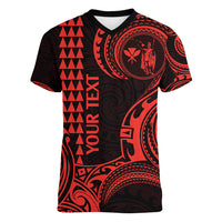 Custom King Kamehameha Day Hawaii Women V Neck T Shirt Paradise of the Pacific Tribal Kakau - Red LT9 Female Red - Polynesian Pride