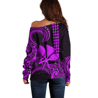 Custom King Kamehameha Day Hawaii Off Shoulder Sweater Paradise of the Pacific Tribal Kakau - Purple LT9 - Polynesian Pride