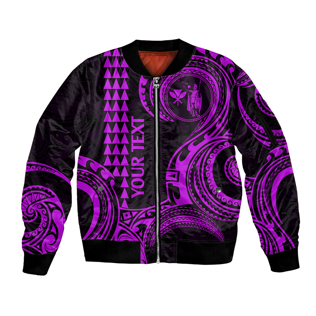 Custom King Kamehameha Day Hawaii Sleeve Zip Bomber Jacket Paradise of the Pacific Tribal Kakau - Purple LT9 Unisex Purple - Polynesian Pride
