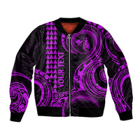 Custom King Kamehameha Day Hawaii Sleeve Zip Bomber Jacket Paradise of the Pacific Tribal Kakau - Purple LT9 Unisex Purple - Polynesian Pride